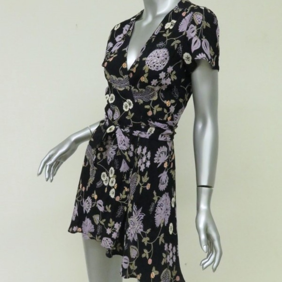 Reformation Wrap Dress Penny Black Floral - Picture 3 of 6